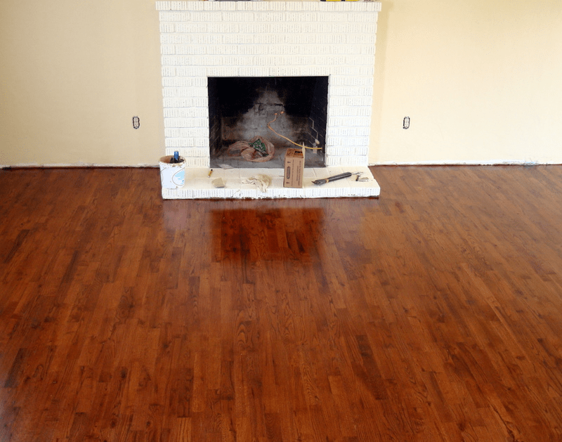 Sand and refinish of Oak hardwood with a stain color change in Seaside, CA